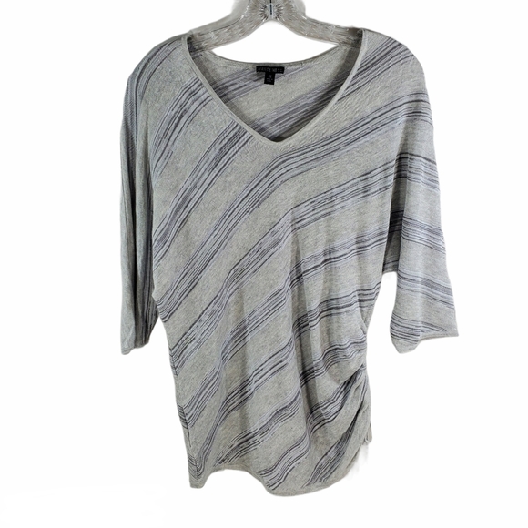 Lafayette 148 Gray Stripe Dolman Sleeve Ruched Top - Picture 1 of 6